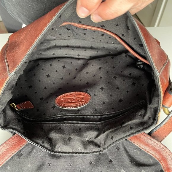 Fossil Vintage Reissue Leather Flap Crossbody Bag Brown Black 9x10 - Picture 8 of 8